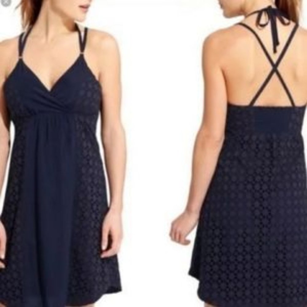 Athleta Eyelet Marbell Navy Dress